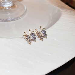 Aquamarine Rhinestone Butterfly Stud Earrings, Golden 925 Sterling Silver Jewelry for Women, Aquamarine, 14.5x10.5mm