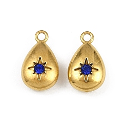 Кобальт 304 прелести нержавеющей стали, со стразами, очарование слезы, реальный 18 k позолоченный, ионное покрытие (ip), кобальт, 15x8.5x5.5 мм, отверстие : 1.6 мм