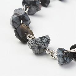 Снежный Обсидиан Натуральные обсидиановые чипсы из снежинок ручной работы из бисера, несварные, с железными контактами, платина, 39.37 дюйм (1 м)