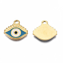 Steel Blue 304 Stainless Steel Pendants, with Enamel, Eye, Steel Blue, 14.5x16x2mm, Hole: 1.8mm