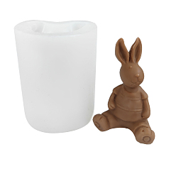 Rabbit Easter Themed Candle Molds, Silicone Molds, for Homemade Beeswax Candle Soap, White, Rabbit Pattern, 7.1x5.7x9cm