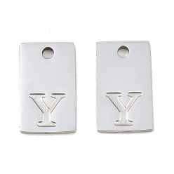 Letter Y 304 Stainless Steel Pendants, Rectangle with Letter Charms, Stainless Steel Color, Letter Y, 16x10x1.4mm, Hole: 1.8mm