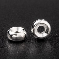 925 Sterling Silver Plated Brass Spacer Beads, Long-Lasting Plated, Flat Round, 925 Sterling Silver Plated, 7x3mm, Hole: 2mm