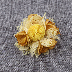 Jaune Fleur en tissu pour accessoires de cheveux diy, fleurs d'imitation pour chaussures et sacs, jaune, 65mm