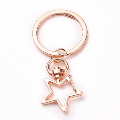 Rose Gold Iron Star Keychain, with Alloy Split Key Rings, Rose Gold, 6.9cm