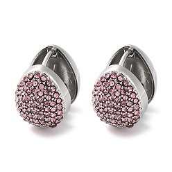 Индийский Розовый 304 женские серьги-кольца со стразами из нержавеющей стали, слеза, цвет нержавеющей стали, индийский розовый, 14x11.5x17 мм