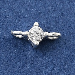 Серебро 925 подвески-коннекторы из стерлингового серебра с прозрачным фианитом, плоские круглые ссылки, серебряные, 3x6x2 мм, отверстие : 1 мм