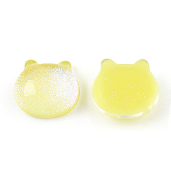 Champagne Yellow Transparent Epoxy Resin Cabochons, with Glitter Powder, Cat Head Shape, Champagne Yellow, 14.5x15.5x7.5mm