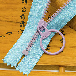 Sky Blue Polyester Zipper, with Lilac Resin Findings, Garment Accessories, Sky Blue, 15cm