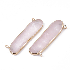 Rose Quartz Electroplate Natural Rose Quartz Pendants, with Iron Findings, Oval, Golden, 13~14x40.5x3~4mm, Hole: 1.8mm