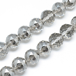 Gray Electroplate Glass Bead Strands, Faceted, Round, Gray, 13~14x13~14mm, Hole: 1.5mm, about 50pcs/strand, 26 inch