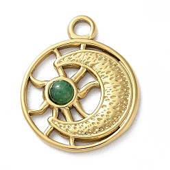 Рубин В Цоизита Вакуумное покрытие pvd 316 подвески из нержавеющей стали, с натуральным рубином в цоизите, плоско-круглые, реальный 18 k позолоченный, 24.5x20x3.5 мм, отверстие : 2.7 мм