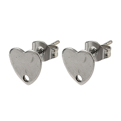 Нержавеющая Сталь Цвет Не тускнеет 304 фурнитура для сережек-гвоздиков в форме сердца из нержавеющей стали, с петлей, цвет нержавеющей стали, 8x8 мм, отверстие : 1 мм, штифты : 0.8 мм