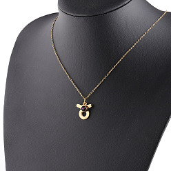 Taurus Rhinestone Constellation Pendant Necklace, Stainless Steel Jewelry for Women, Golden, Taurus, 17.72 inch(45cm)