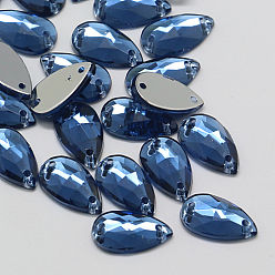 Средно-синий Шить на горный хрусталь, Тайвань акриловые горный хрусталь, два отверстия, аксессуары для одежды, Грановитая Teardrop, светло-синий, 13x8x3.5 мм, отверстие: 1 мм