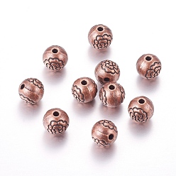 Red Copper Tibetan Style Alloy Beads, Cadmium Free & Nickel Free & Lead Free, Round, Red Copper, 8mm, Hole: 1mm