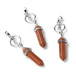 Goldstone Synthetic Goldstone with Brass Pendants, Cadmium Free & Lead Free, Bullet Shaped, 65~70mm, Hole: 4.6mm