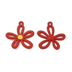 Красный Стойки подвески обшивки сплава, окрашенные распылением цветочные подвески, без кадмия, без никеля и без свинца, красные, 27x24.5x3 мм, отверстие : 1.8 мм