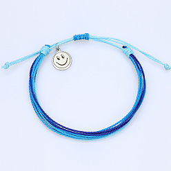 C1 Bohemian Wax Thread Bracelet with Smiling Sun Charm - Handmade Woven Friendship Bracelet