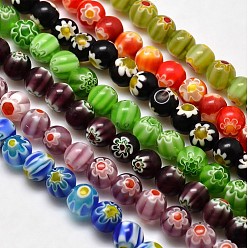 Mixed Color Round Millefiori Glass Beads Strands, Mixed Color, 7.6~8mm, Hole: 1mm, about 48pcs/strand, 14.9 inch