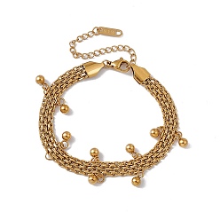 Golden 316 Stainless Steel Round Ball Charm Bracelet with Mesh Chains for Women, Golden, 6-1/2 inch(16.5cm)