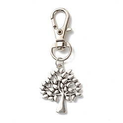 Antique Silver Tree of Life Tibetan Style Alloy Keychain, with Swivel Lobster Claw Clasps and Iron Open Jump Rings, Antique Silver, 60mm, Hole: 10.5x6.4mm