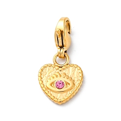 Роза Сердце 304 подвеска из нержавеющей стали со стразами украшения, с застежкой в виде клешни лобстера, ионное покрытие (IP), реальный 14 k позолоченный, роза, 21.5 мм
