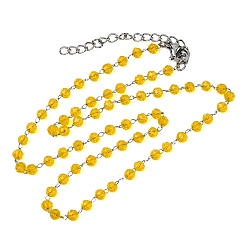 Золотистый 304 Ожерелье из нержавеющей стали с гранеными стеклянными бусинами-ронделями, цепочка ручной работы с камнями-талисманами, символизирующими месяц рождения, для женщин., цвет нержавеющей стали, золотые, 14.96 дюйм (38 см)