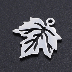Stainless Steel Color Autumn Theme 201 Stainless Steel Pendants, Maple Leaf, Hollow, Stainless Steel Color, 19x17x1mm, Hole: 1.5mm