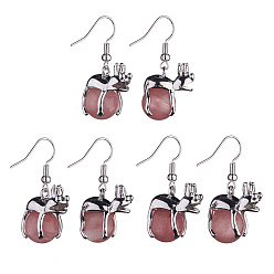 Стеклянный Камень Арбуза Синтетические арбузные каменные стеклянные серьги с подвесками в виде лягушки, платиновые латунные украшения для женщин, 37 мм, штифты : 0.6 мм