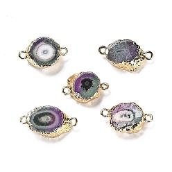 Druzy Agate Natural Dyed Druzy Agate Nuggets Connector Charms, with Rack Plating Light Gold Plated Brass Edge, Cadmium Free & Lead Free, 18.5~23x11~13x5~6mm, Hole: 1.6~1.8mm