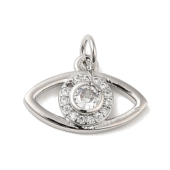 Платина Латунь кубический цирконий европейские подвески с подвесками, Подвески с большими отверстиями, без кадмия и без свинца, злые глаза, платина, 11.5x17x3 мм