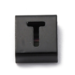 Letter T Ионное покрытие (ip) 304 квадратные подвески-слайдеры из нержавеющей стали, чёрные, Письмо T, 9x8x4 мм, отверстие : 3.5x8.5 мм