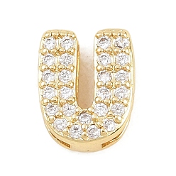 Letter U Латунные микропаве из прозрачного кубического циркония, долговечный, стойки покрытие, без свинца и без кадмия, реальный 18 k позолоченный, Буква U, 10.5x8.5x4.5 мм, отверстие : 1.5x4.5 мм