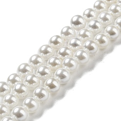 Snow Electroplated Natural Shell Beads Strands, Imitation Pearl, Dyed, Round, Snow, 4~4.5mm, Hole: 0.7mm, about 93pcs/strand, 15.75 inch(40cm)