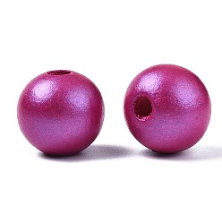 Medium Violet Red Painted Natural Wood European Beads, Pearlized, Large Hole Beads, Round, Medium Violet Red, 16x14.5mm, Hole: 4mm
