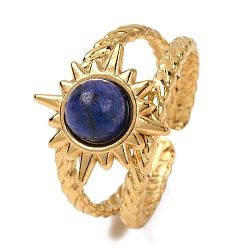 Ляпис-Лазурь Круглые натуральные кольца из лазурита, солнечно-золотистый тон 304 манжеты из нержавеющей стали для женщин, 9.5 мм, внутренний диаметр: регулируемый
