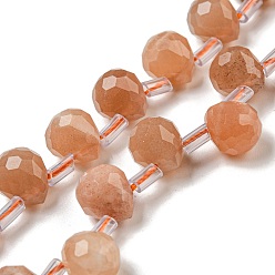 Sunstone Natural Sunstone Beads Strands, Faceted, Top Drilled, Teardrop, 10x8mm, Hole: 1mm, about 38pcs/strand, 15.55~16.142''(39.5~41cm)