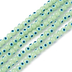 Light Green Baking Painted Glass Beads, Round with Evil Eye, Light Green, 6x5mm, Hole: 1.2mm, about 63~68pcs/strand, 13.70~15.04(34.8~38.2cm)