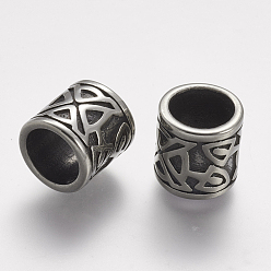 Antique Silver 304 Stainless Steel Beads, Column, Large Hole Beads, Antique Silver, 11.5x11.5mm, Hole: 8.5mm
