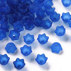 Blue Transparent Acrylic Beads Caps, Tulip Flower, Lily of the Valley, Frosted, Blue, 10x6mm, Hole: 1.5mm, about 2100pcs/500g