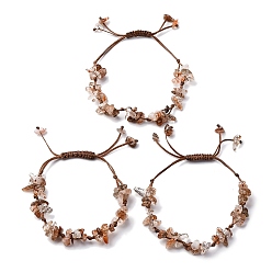 Rutilated Кварц Регулируемые браслеты из плетеных бусин из натурального рутилового кварца для женщин, внутренний диаметр: 1-5/8~3 дюйм (4.15~7.6 см)