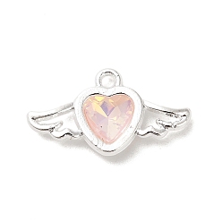 Оранжевый Подвески из сплава со стразами, без свинца и без кадмия, сердце с крыла, серебряные, оранжевые, 11.5x20.5x3.5 мм, отверстие : 1.5 мм