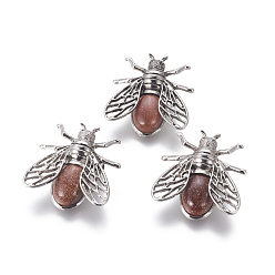 Goldstone Synthetic Goldstone Brooches, with Brass Findings, Cicada, Antique Silver, 38x36x8mm, Pin: 0.6mm