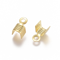 Golden 304 Stainless Steel Folding Crimp Ends, Fold Over Crimp Cord Ends, Golden, 7x4.5x4mm, Hole: 1.4mm