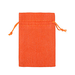 Orange Red Linenette Drawstring Bags, Rectangle, Orange Red, 14x10cm
