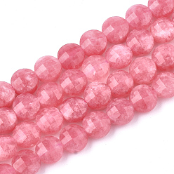 Rhodochrosite Natural Rhodochrosite Beads Strands, Faceted, Flat Round, 6~6.5x4~4.5mm, Hole: 0.7mm, about 68pcs/strand, 14.9 inch