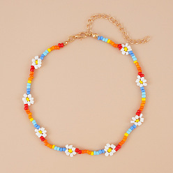 1074 necklace Rainbow Handmade Beaded Ethnic Jewelry Flower Necklace with European and American Rice Beads