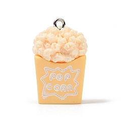 Золотистый Подвески из непрозрачной смолы, окрашенные распылением, имитация еды, брелоки для ведерка попкорна, с платиновыми тоновыми железными петлями, золотые, 27~28.5x17~17.5x15.5~16 мм, отверстие : 2 мм