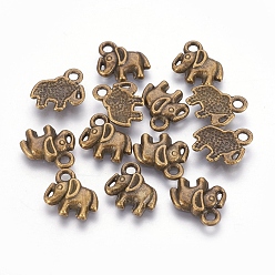 Antique Bronze Tibetan Style Alloy Pendants, Elephant, Antique Bronze, Lead Free and Cadmium Free, 11x11x2mm, Hole: 2.5mm